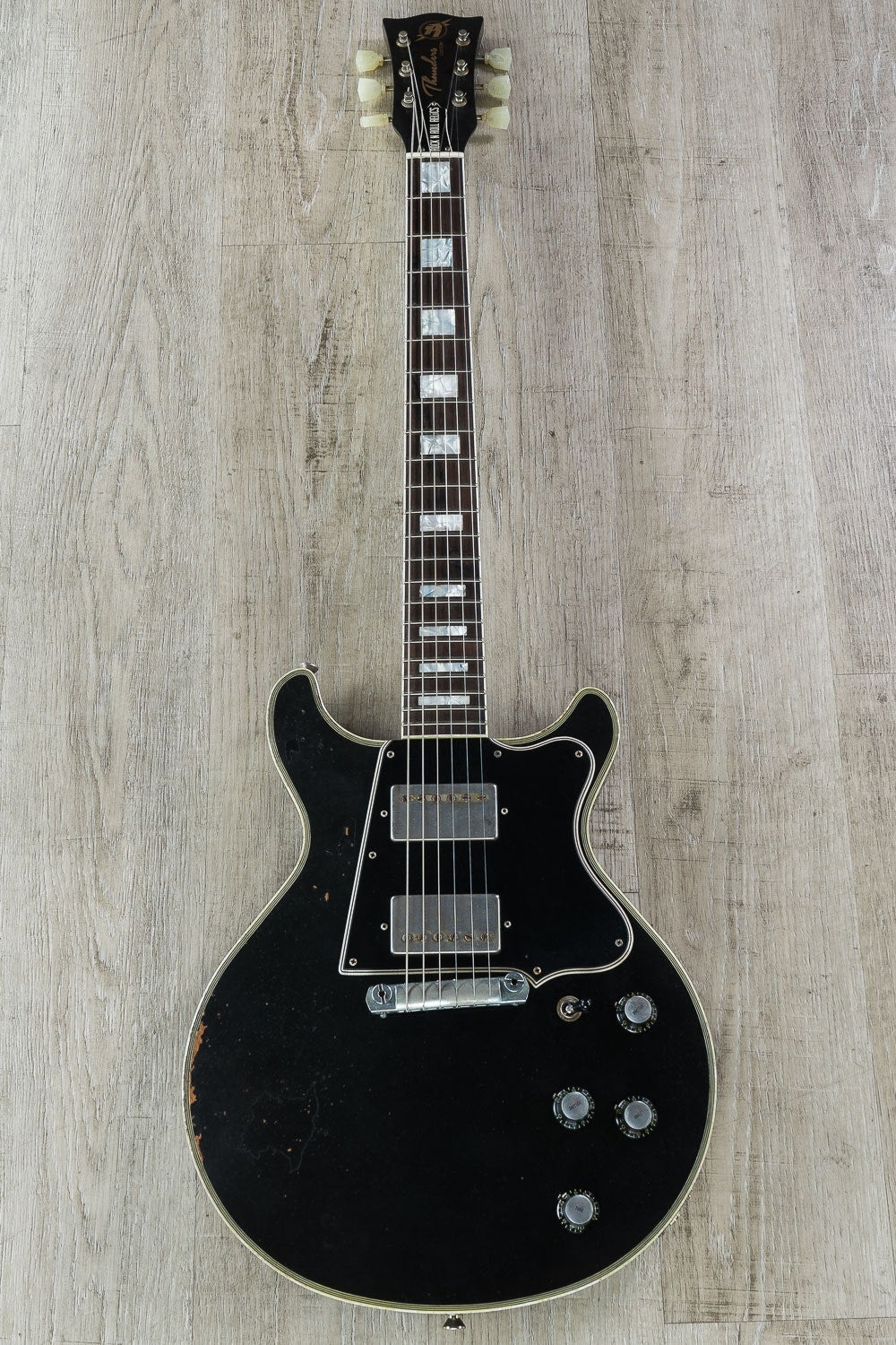 Rock N Roll Relics Thunders Custom Double Cut Electric Guitar, Rosewood Fingerboard, Light Aging, Hard Case - Black