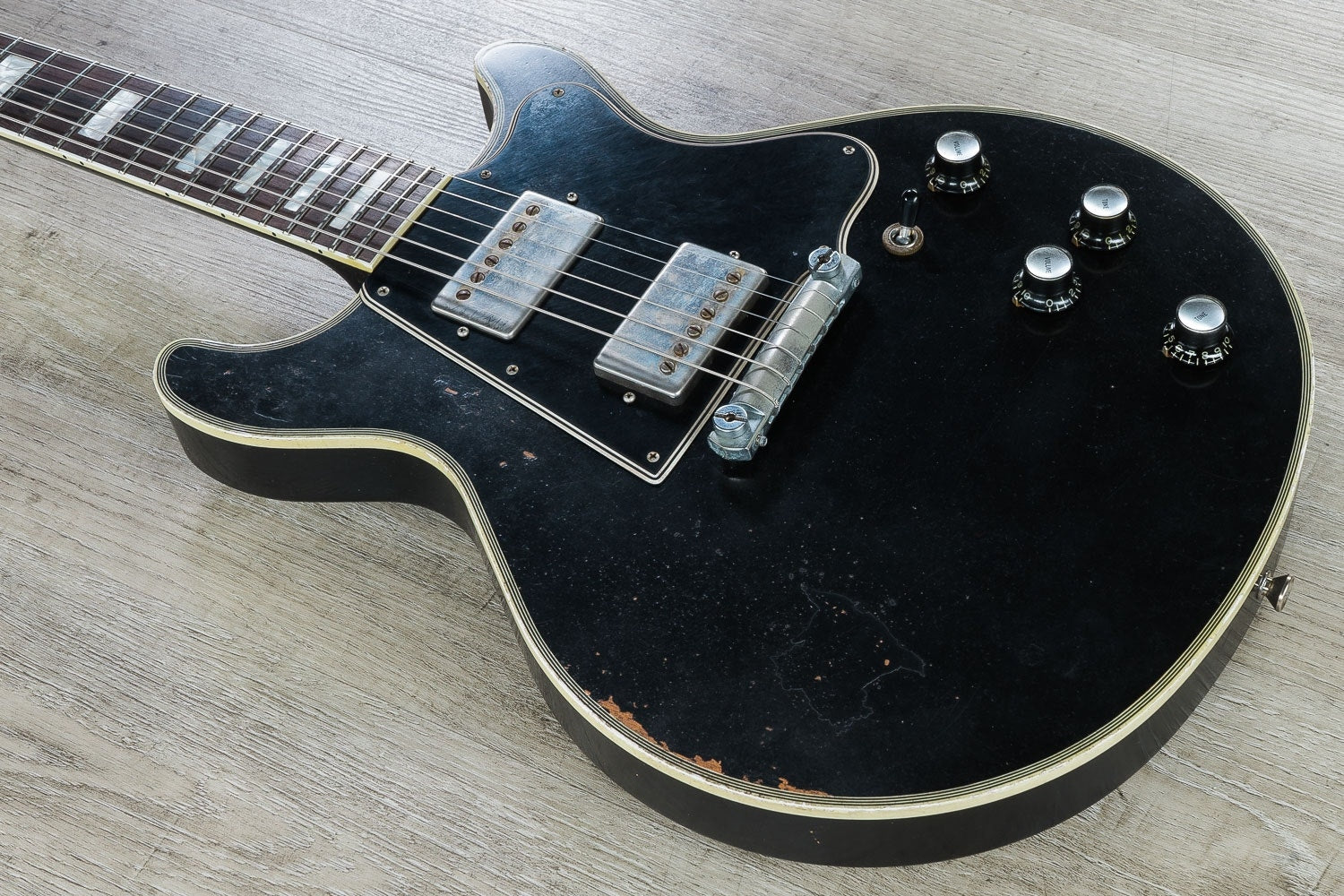 Rock N Roll Relics Thunders Custom Double Cut Electric Guitar, Rosewood Fingerboard, Light Aging, Hard Case - Black