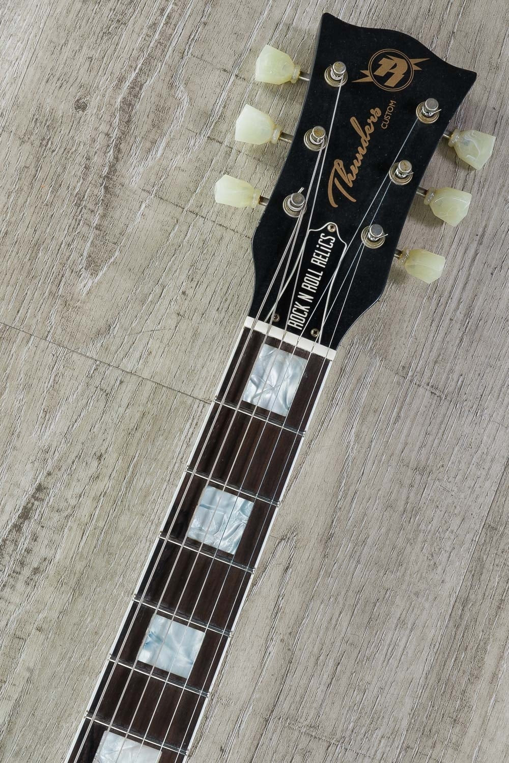 Rock N Roll Relics Thunders Custom Double Cut Electric Guitar, Rosewood Fingerboard, Light Aging, Hard Case - Black