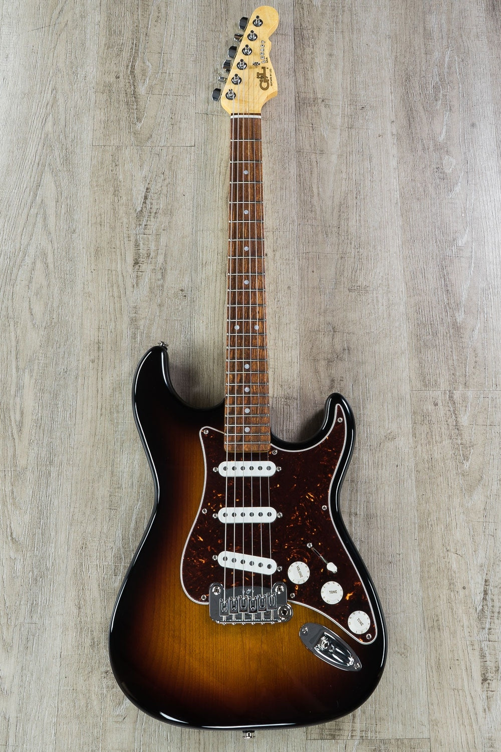 G&L Fullerton Deluxe Legacy SSS Electric Guitar, Caribbean Rosewood Fingerboard, Hard Case - 3-Tone Sunburst