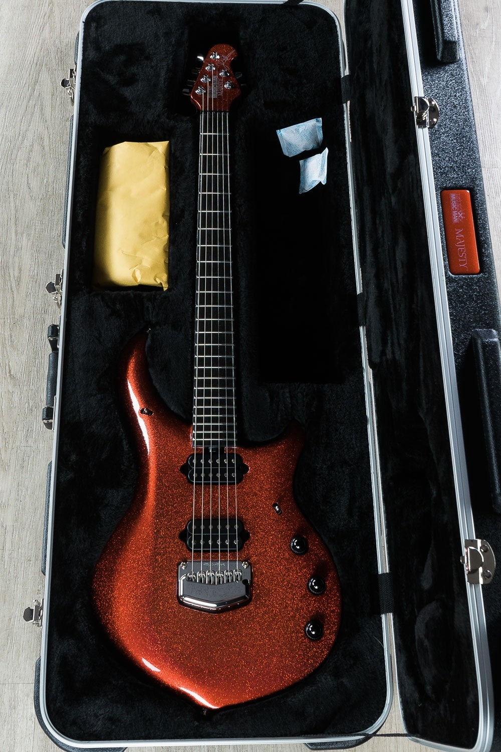 Ernie Ball Music Man BFR John Petrucci Majesty 6-String Electric Guitar with Hard Case - Cinnabar Red Sparkle (1)