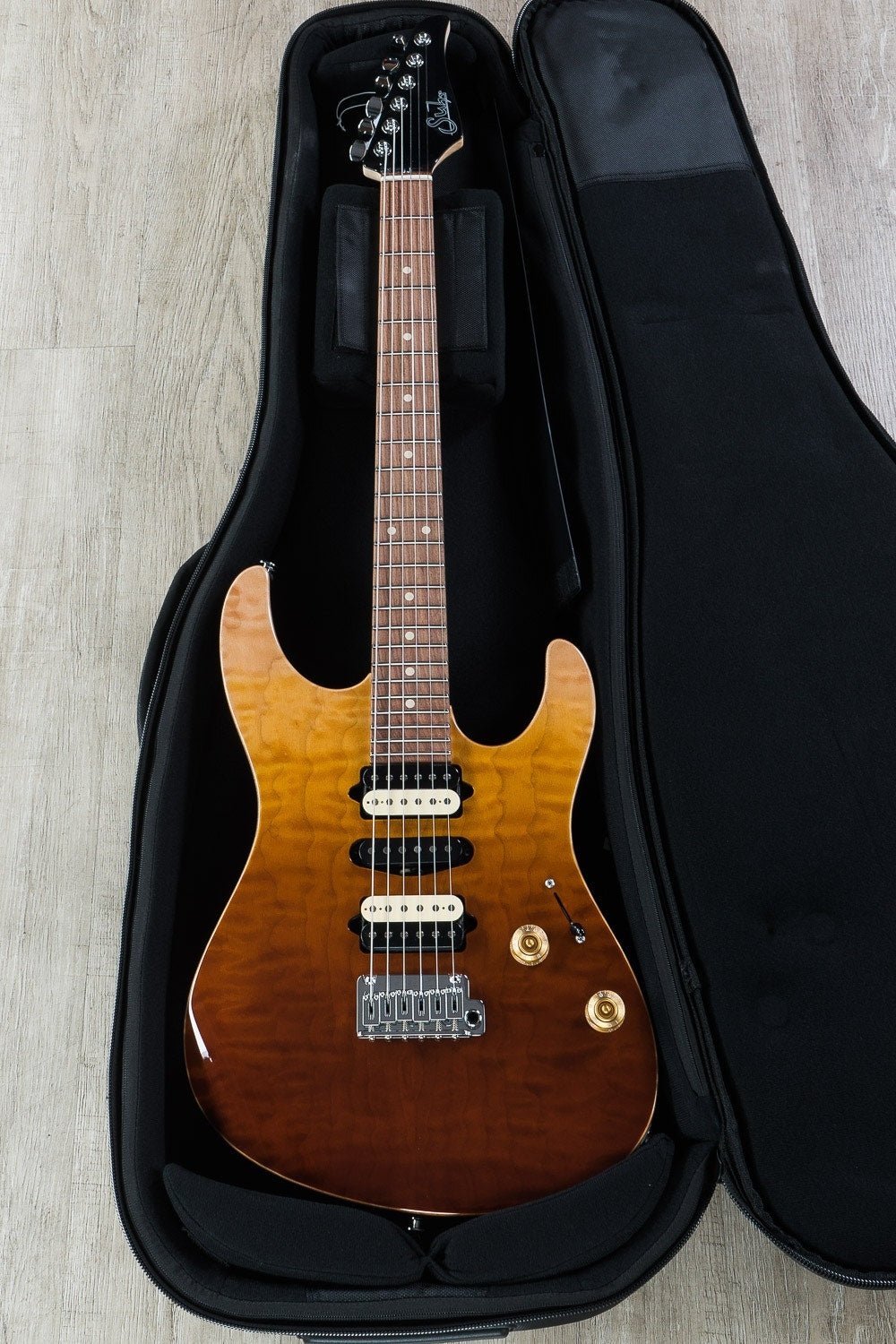 Suhr Limited Edition Modern Plus Curly Electric Guitar, Roasted Maple, Pau Ferro, Gig Bag - Desert Gradient