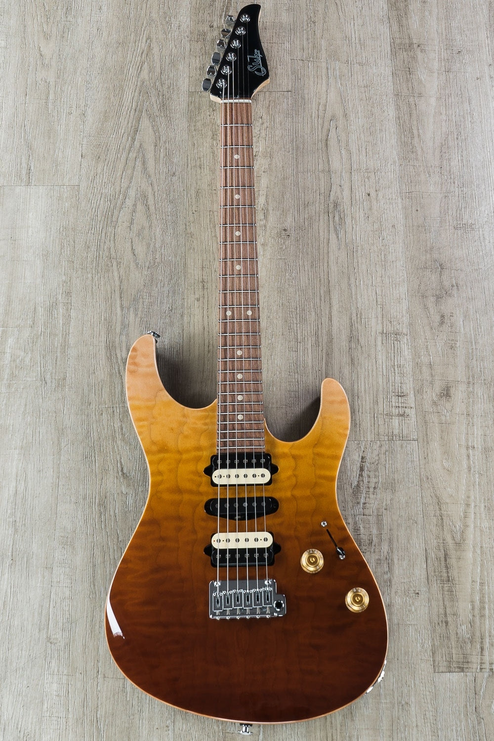 Suhr Limited Edition Modern Plus Curly Electric Guitar, Roasted Maple, Pau Ferro, Gig Bag - Desert Gradient