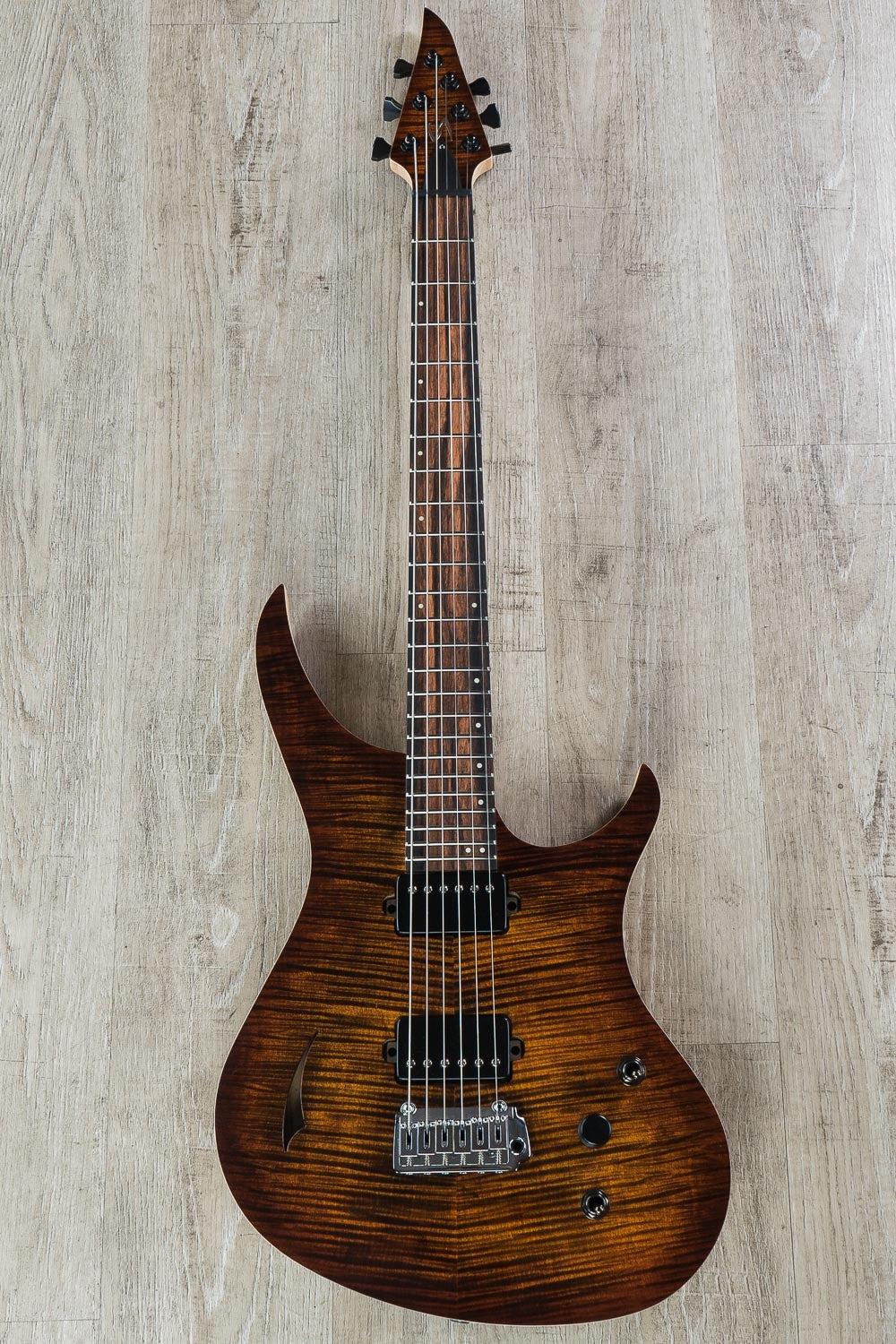 Skervesen 4AP Soul Semi-Hollow Electric Guitar, Flame Maple Top, Bare Knuckle Pickups - Black Gold Burst