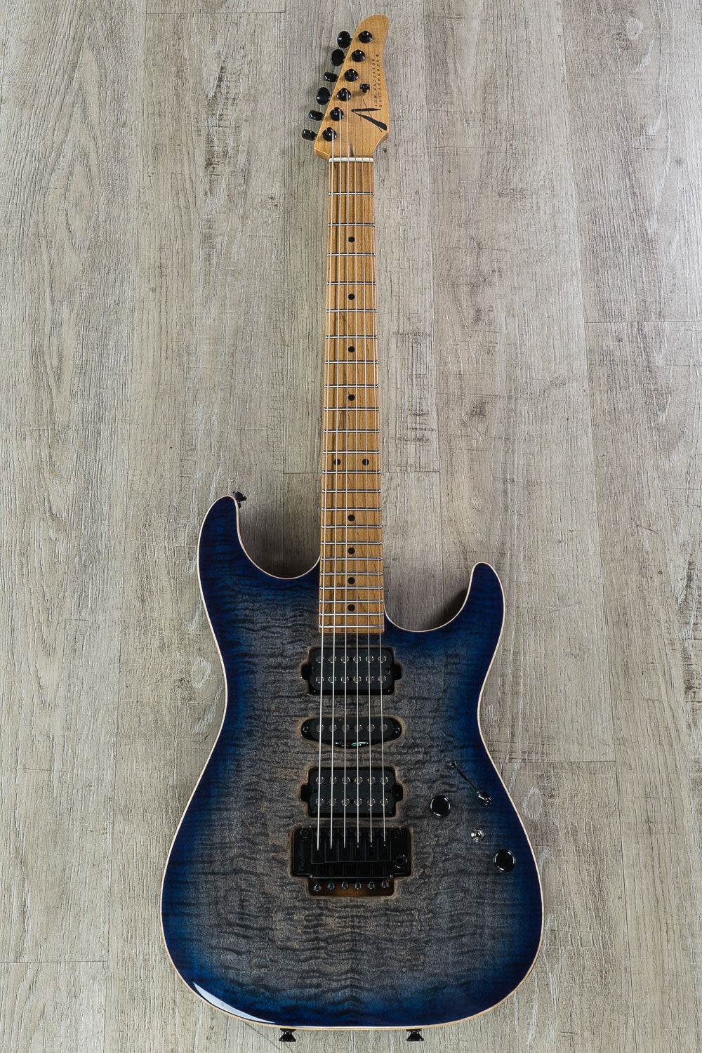 Anderson Guitarworks Drop Top Electric Guitar, Flame Maple Top, Roasted Maple Neck, Hard Case - Black to Blue Burst