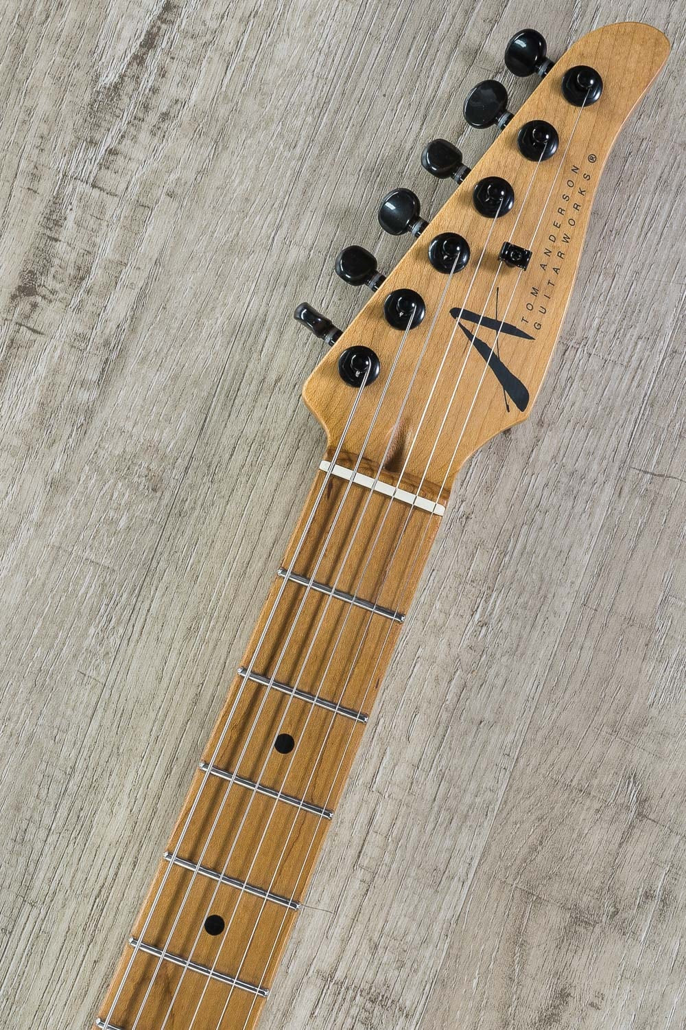 Anderson Guitarworks Drop Top Electric Guitar, Flame Maple Top, Roasted Maple Neck, Hard Case - Black to Blue Burst