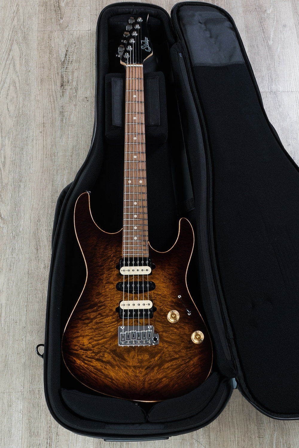 Suhr Modern Plus Curly Electric Guitar, Pau Ferro Fingerboard, Deluxe Gig Bag - Bengal Burst