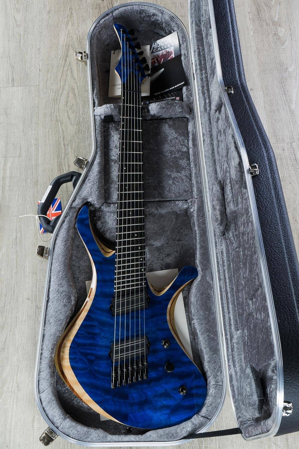 Skervesen Swan 7 FF 7-String Fanned Fret Electric Guitar, Quilted Maple 4A Top, Hard Case - Deep Ocean