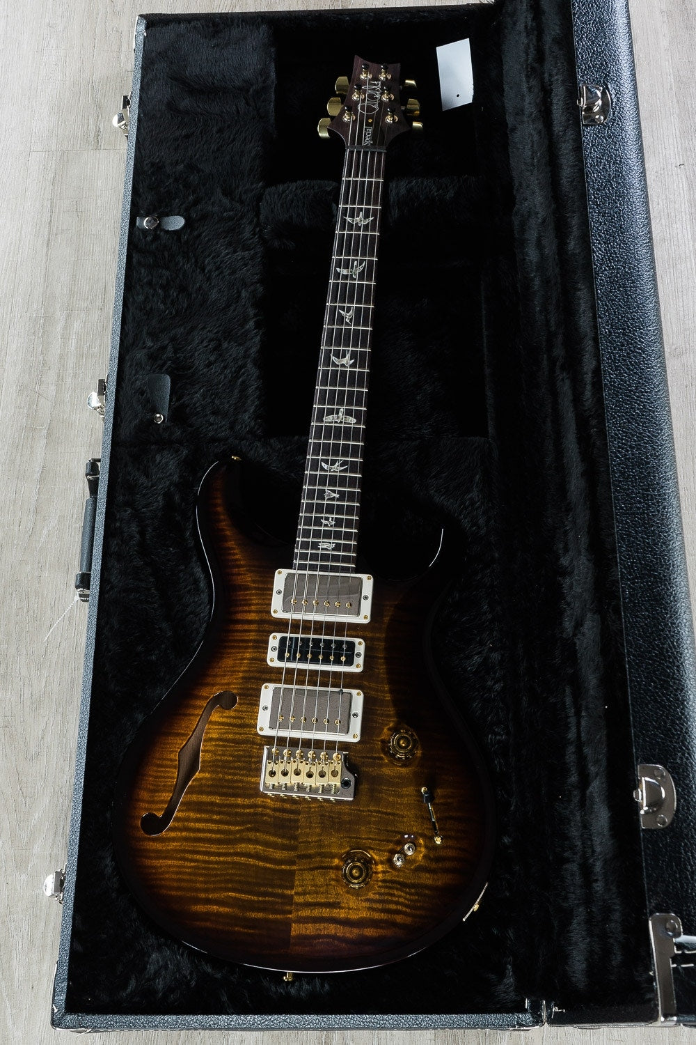 PRS Paul Reed Smith Limited Edition Special 22 Semi-Hollow 10-Top Electric Guitar with Hard Case - Black Gold Burst Wrap