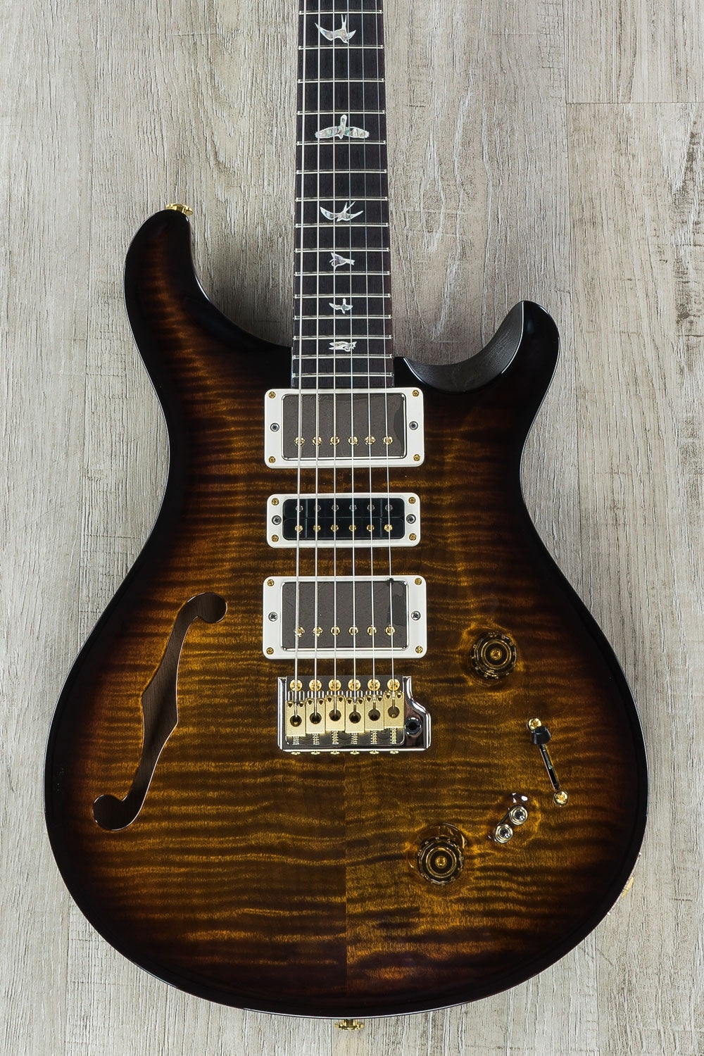 PRS Paul Reed Smith Limited Edition Special 22 Semi-Hollow 10-Top Electric Guitar with Hard Case - Black Gold Burst Wrap
