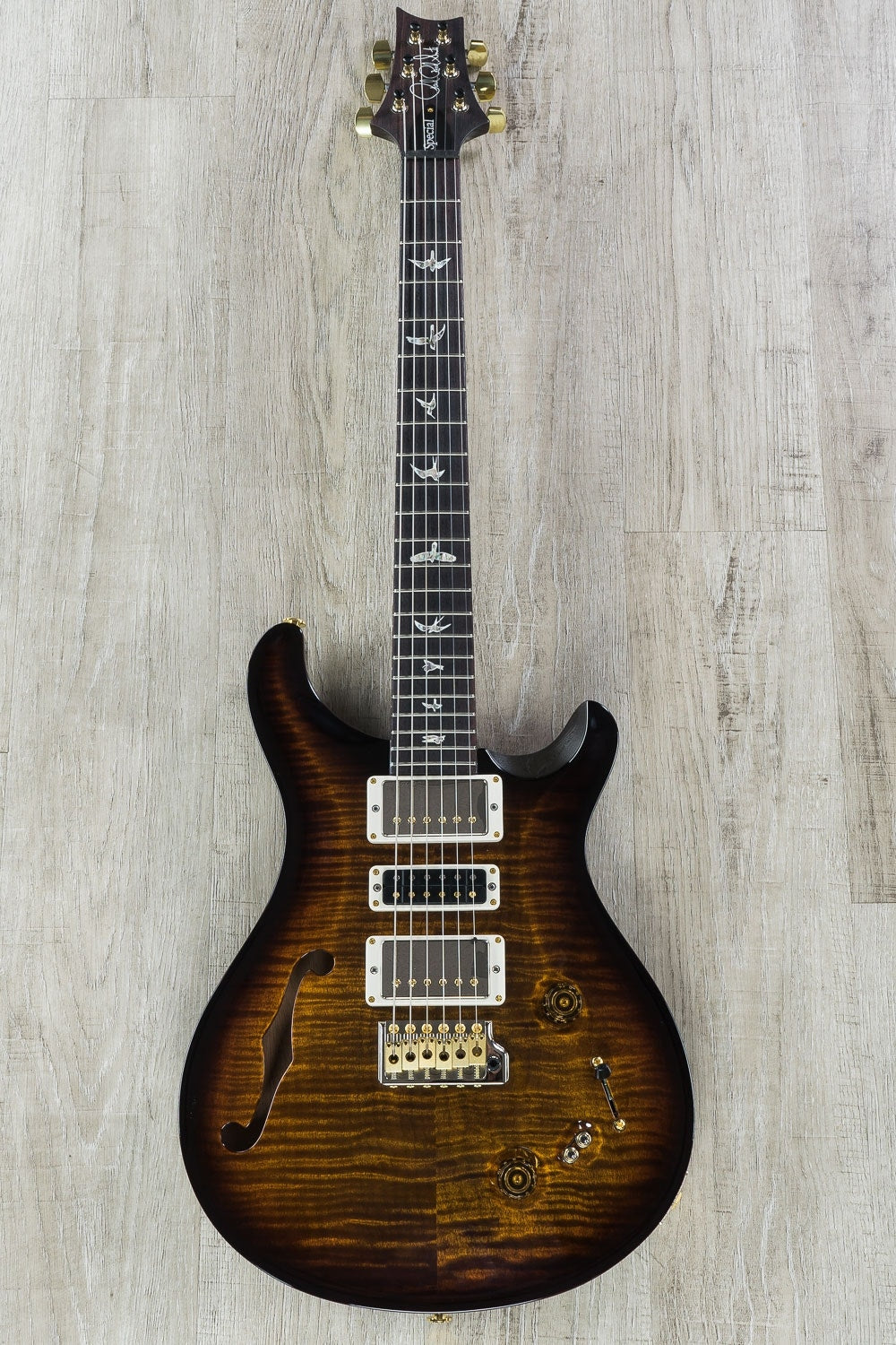 PRS Paul Reed Smith Limited Edition Special 22 Semi-Hollow 10-Top Electric Guitar with Hard Case - Black Gold Burst Wrap
