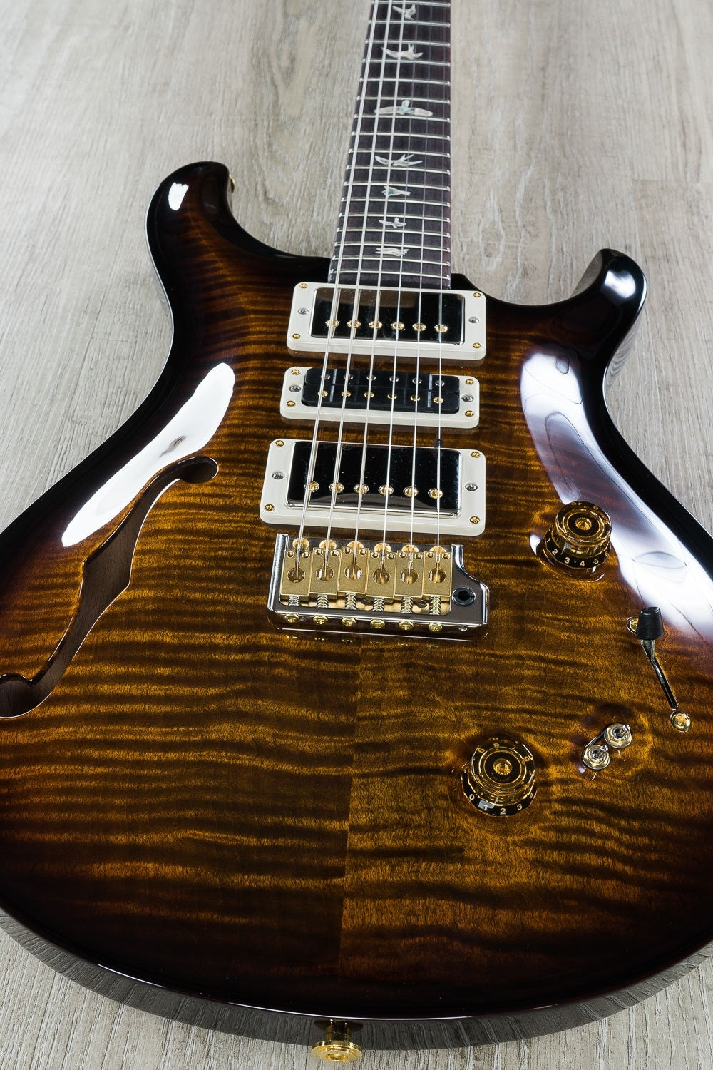 PRS Paul Reed Smith Limited Edition Special 22 Semi-Hollow 10-Top Electric Guitar with Hard Case - Black Gold Burst Wrap