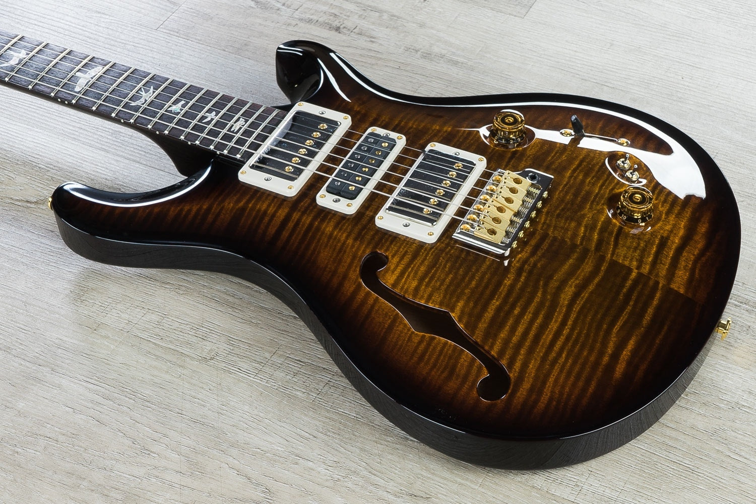 PRS Paul Reed Smith Limited Edition Special 22 Semi-Hollow 10-Top Electric Guitar with Hard Case - Black Gold Burst Wrap