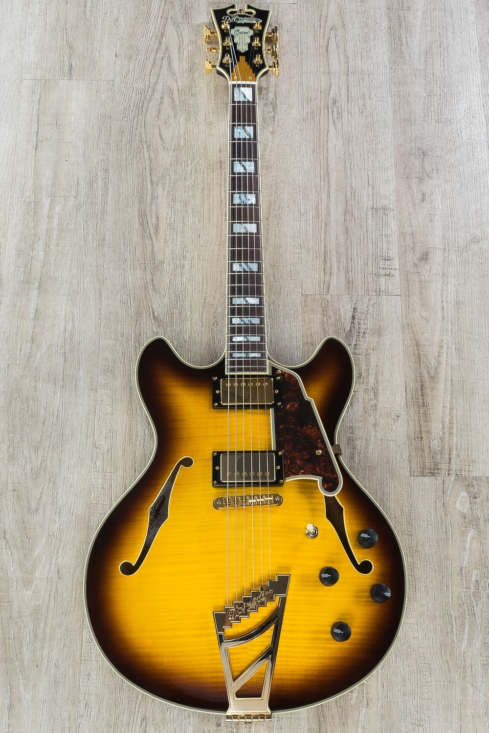 D'Angelico Excel DC Semi-Hollow Electric Guitar, Pau Ferro Fingerboard, Hard Case - Vintage Sunburst