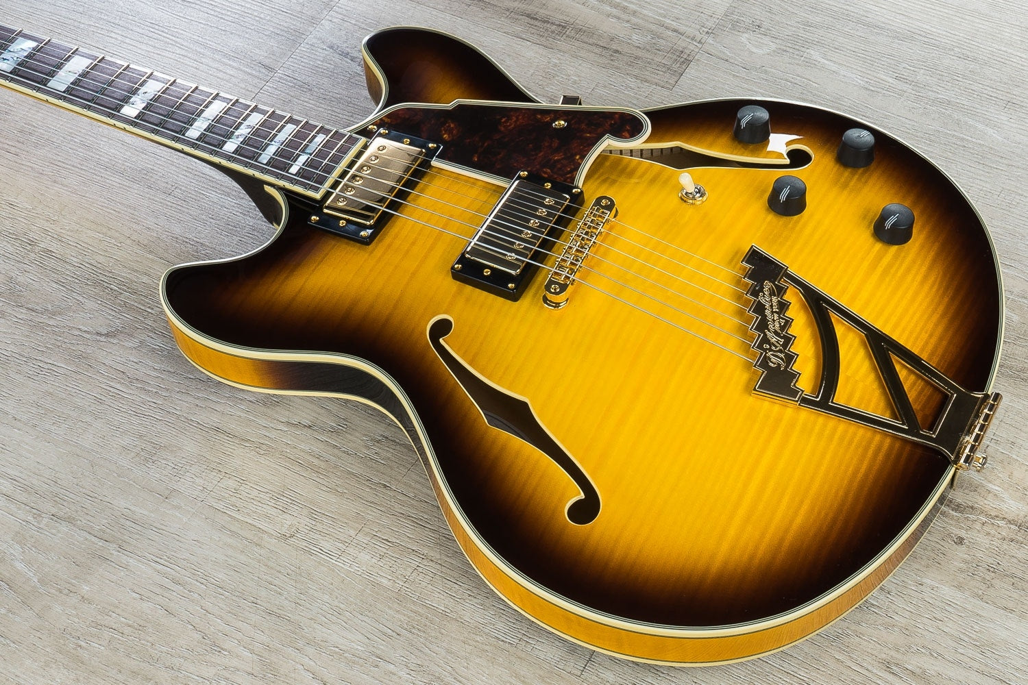 D'Angelico Excel DC Semi-Hollow Electric Guitar, Pau Ferro Fingerboard, Hard Case - Vintage Sunburst