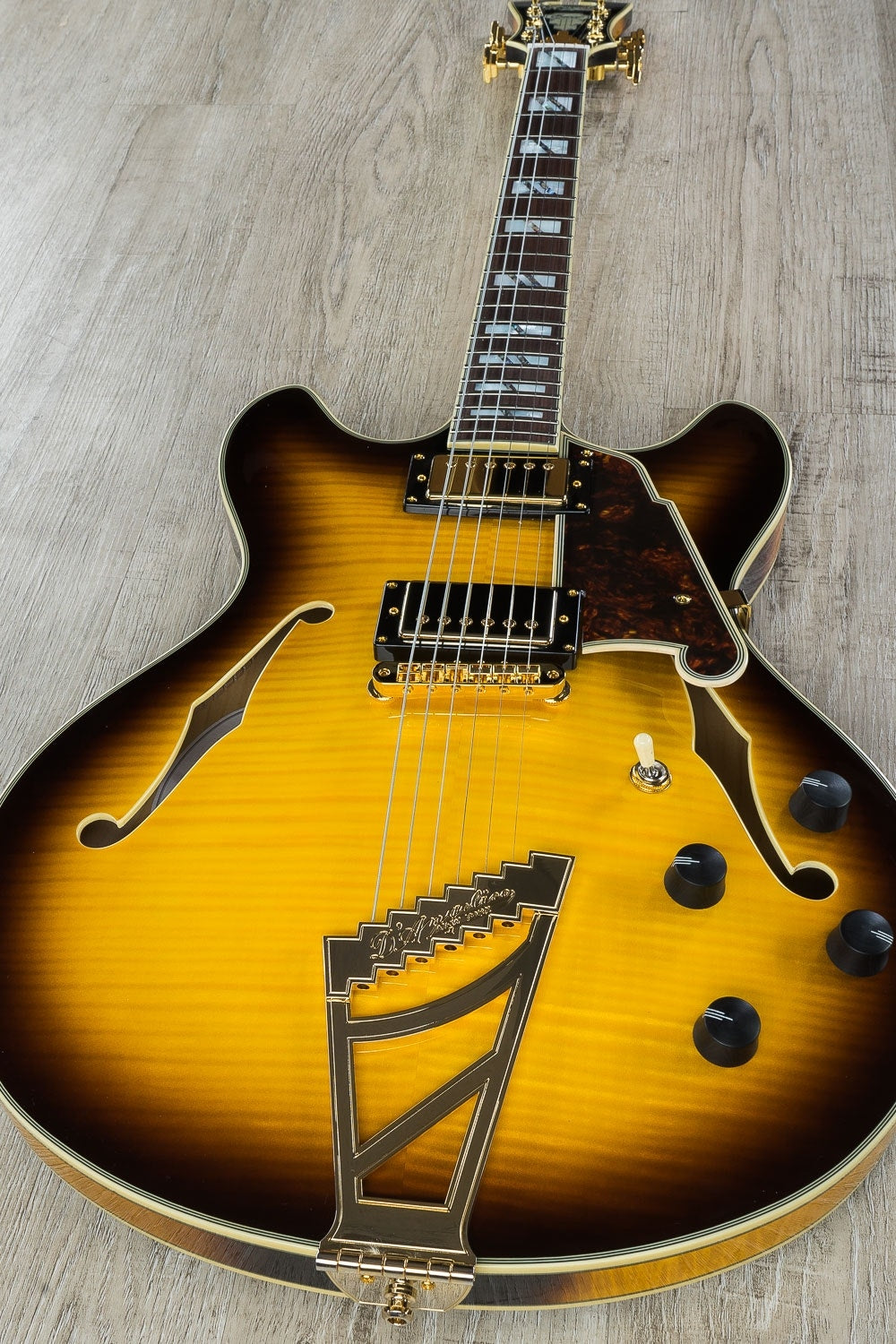 D'Angelico Excel DC Semi-Hollow Electric Guitar, Pau Ferro Fingerboard, Hard Case - Vintage Sunburst