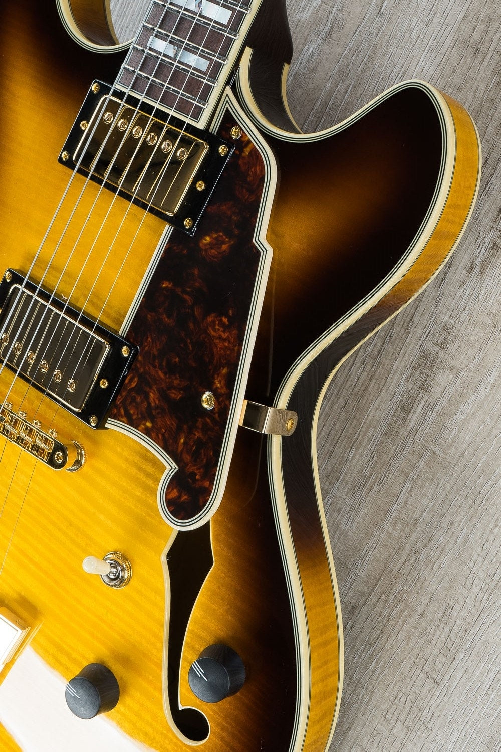D'Angelico Excel DC Semi-Hollow Electric Guitar, Pau Ferro Fingerboard, Hard Case - Vintage Sunburst