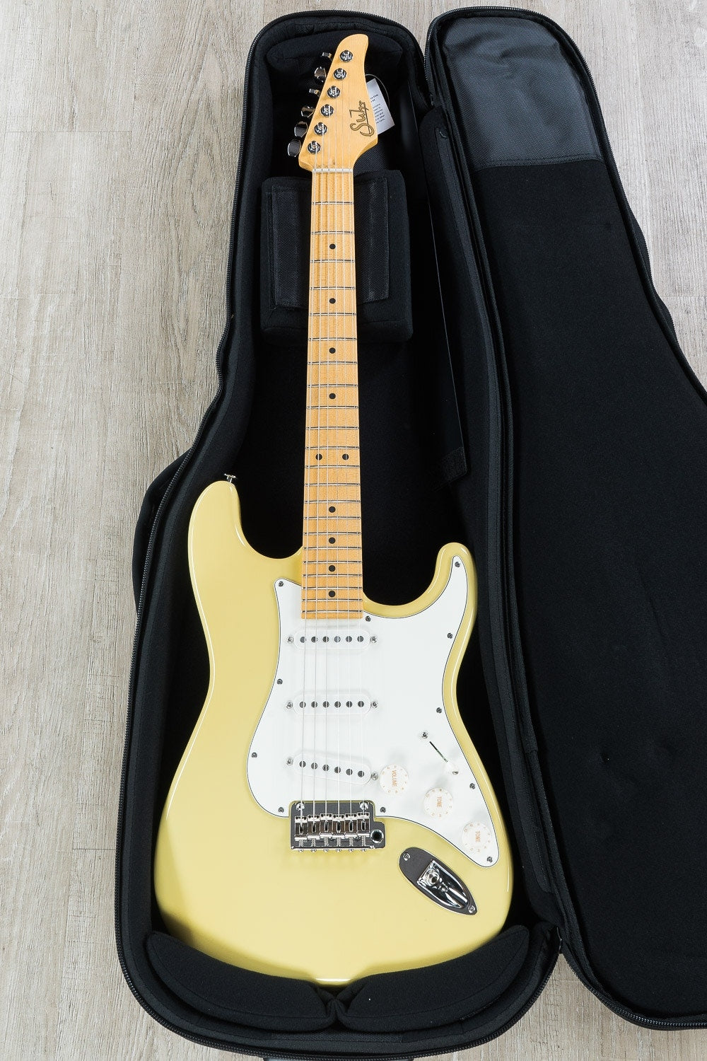 Suhr Classic S Electric Guitar, SSS, Maple Fingerboard, SSCII, Deluxe Gig Bag - Vintage Yellow