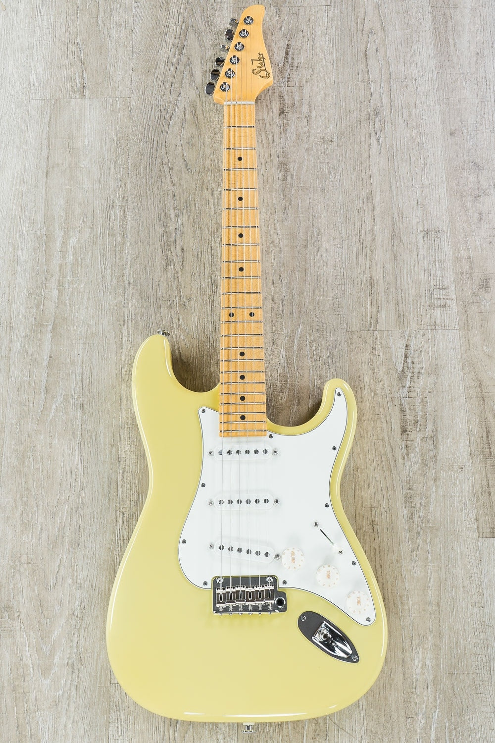 Suhr Classic S Electric Guitar, SSS, Maple Fingerboard, SSCII, Deluxe Gig Bag - Vintage Yellow