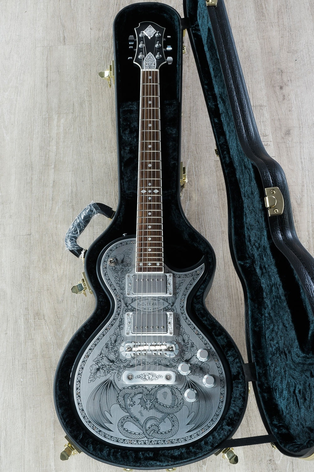 Zemaitis A24MF Dragonheart Metal Front Electric Guitar, Rosewood Fretboard, Hard Case - Black (B-Stock)