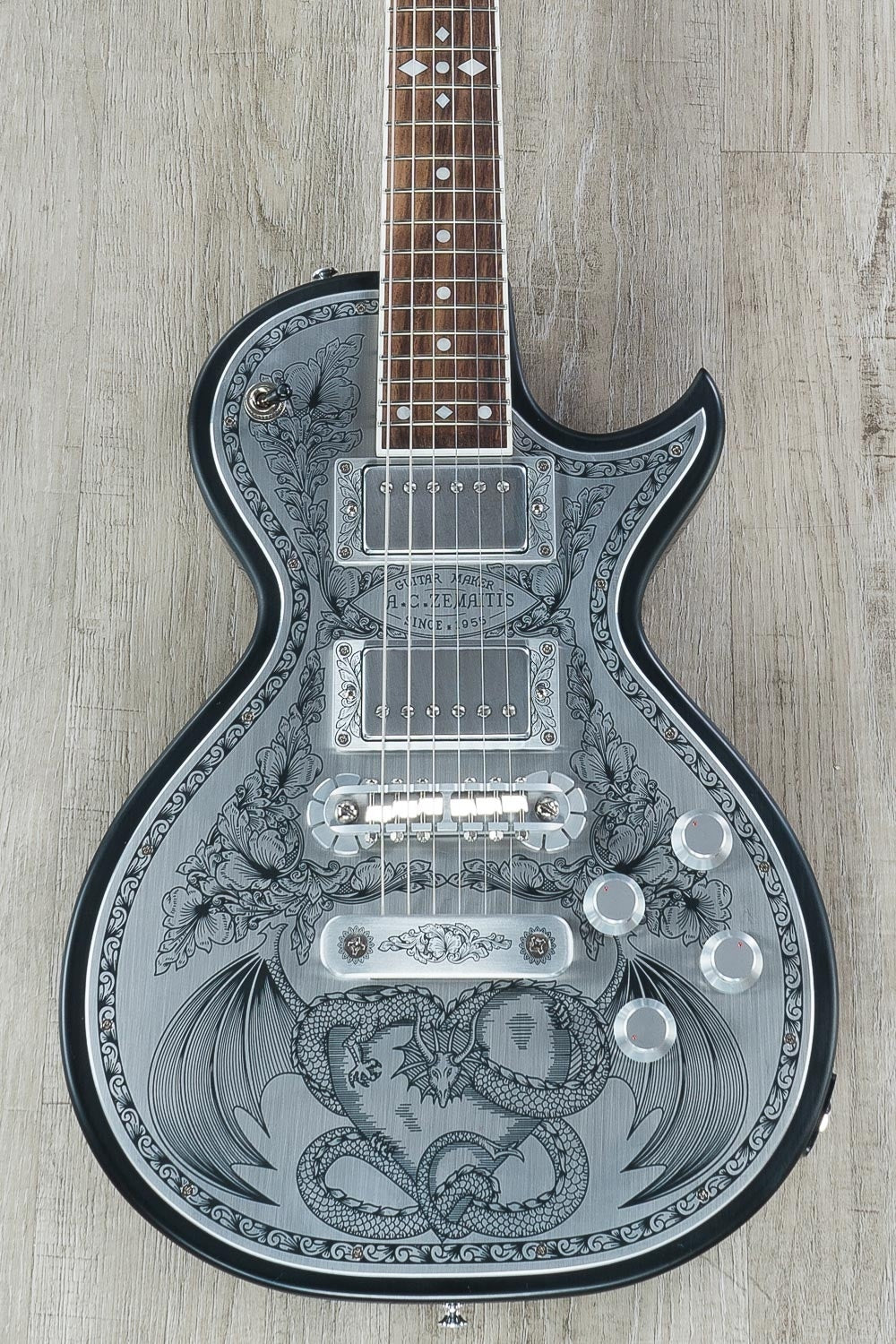 Zemaitis A24MF Dragonheart Metal Front Electric Guitar, Rosewood Fretboard, Hard Case - Black (B-Stock)