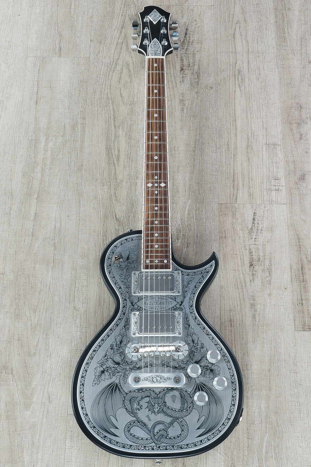 Zemaitis A24MF Dragonheart Metal Front Electric Guitar, Rosewood Fretboard, Hard Case - Black (B-Stock)