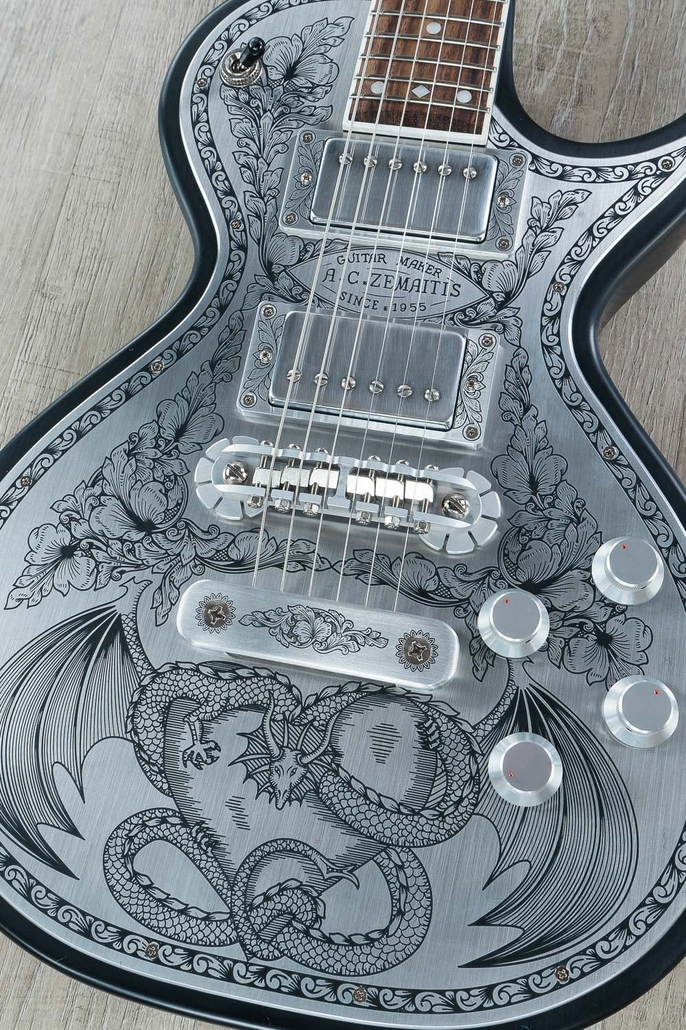 Zemaitis A24MF Dragonheart Metal Front Electric Guitar, Rosewood Fretboard, Hard Case - Black (B-Stock)
