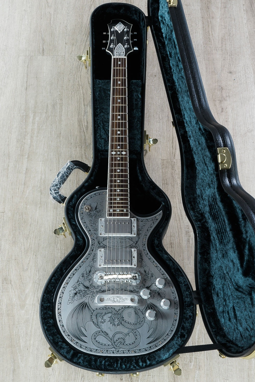 Zemaitis A24MF Dragonheart Metal Front Electric Guitar, Rosewood Fingerboard, Hard Case - Black (B-Stock)