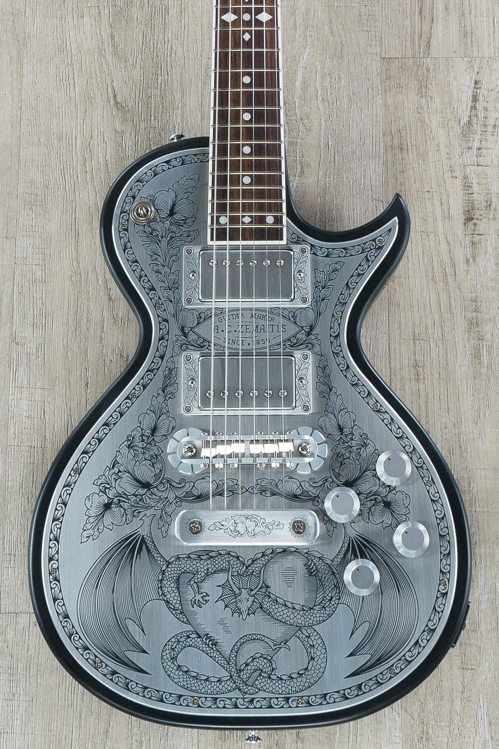 Zemaitis A24MF Dragonheart Metal Front Electric Guitar, Rosewood Fingerboard, Hard Case - Black (B-Stock)