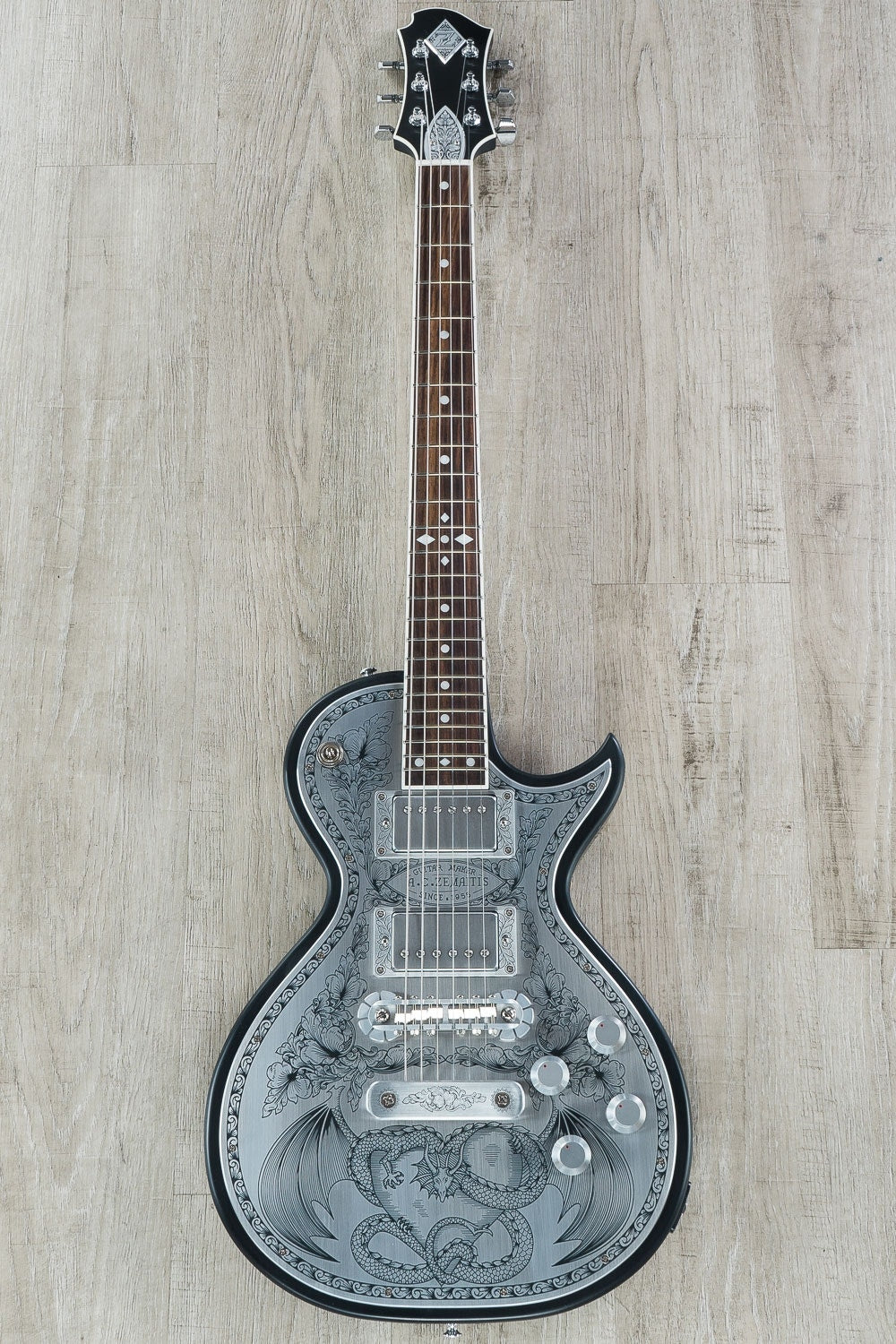 Zemaitis A24MF Dragonheart Metal Front Electric Guitar, Rosewood Fingerboard, Hard Case - Black (B-Stock)