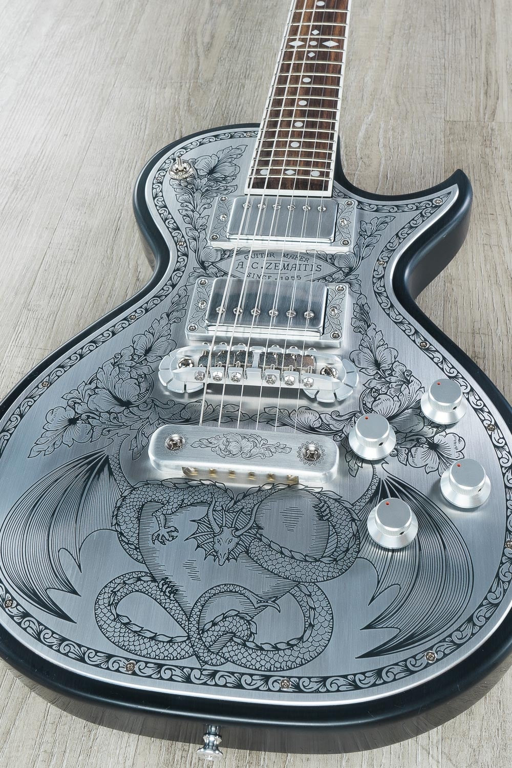 Zemaitis A24MF Dragonheart Metal Front Electric Guitar, Rosewood Fingerboard, Hard Case - Black (B-Stock)