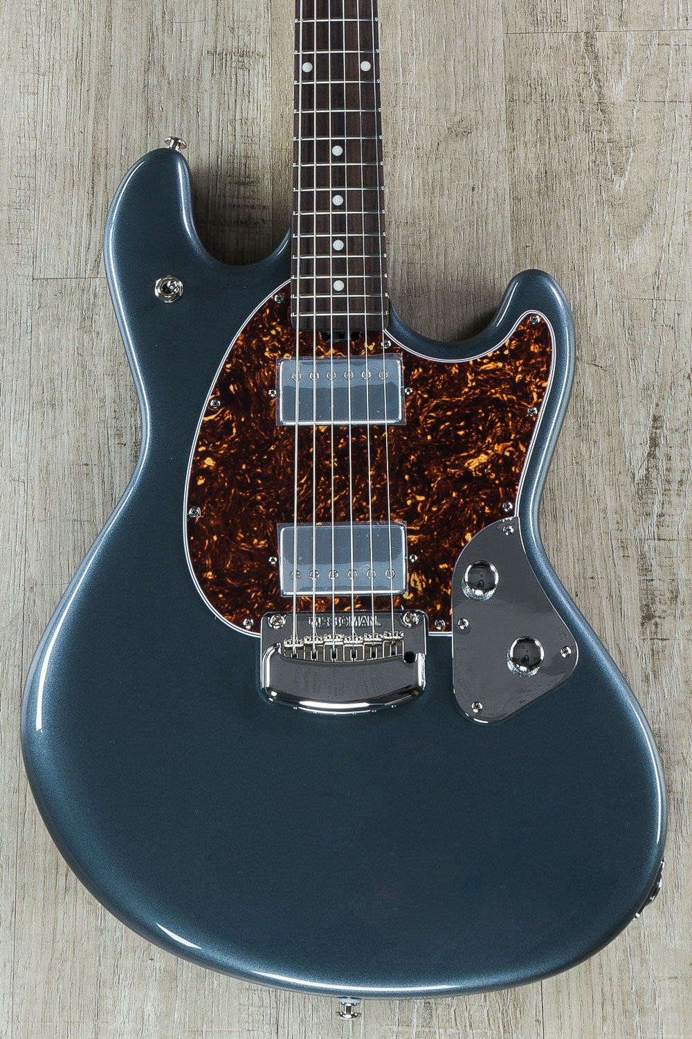Ernie Ball Music Man StingRay HH Electric Guitar, Figured Roasted Maple Neck, Hard Case - Charcoal Frost