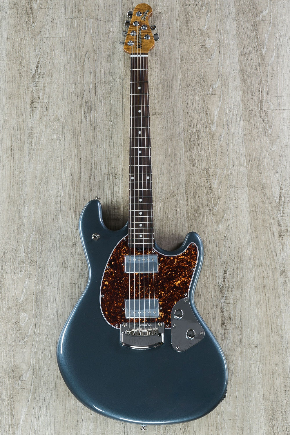 Ernie Ball Music Man StingRay HH Electric Guitar, Figured Roasted Maple Neck, Hard Case - Charcoal Frost