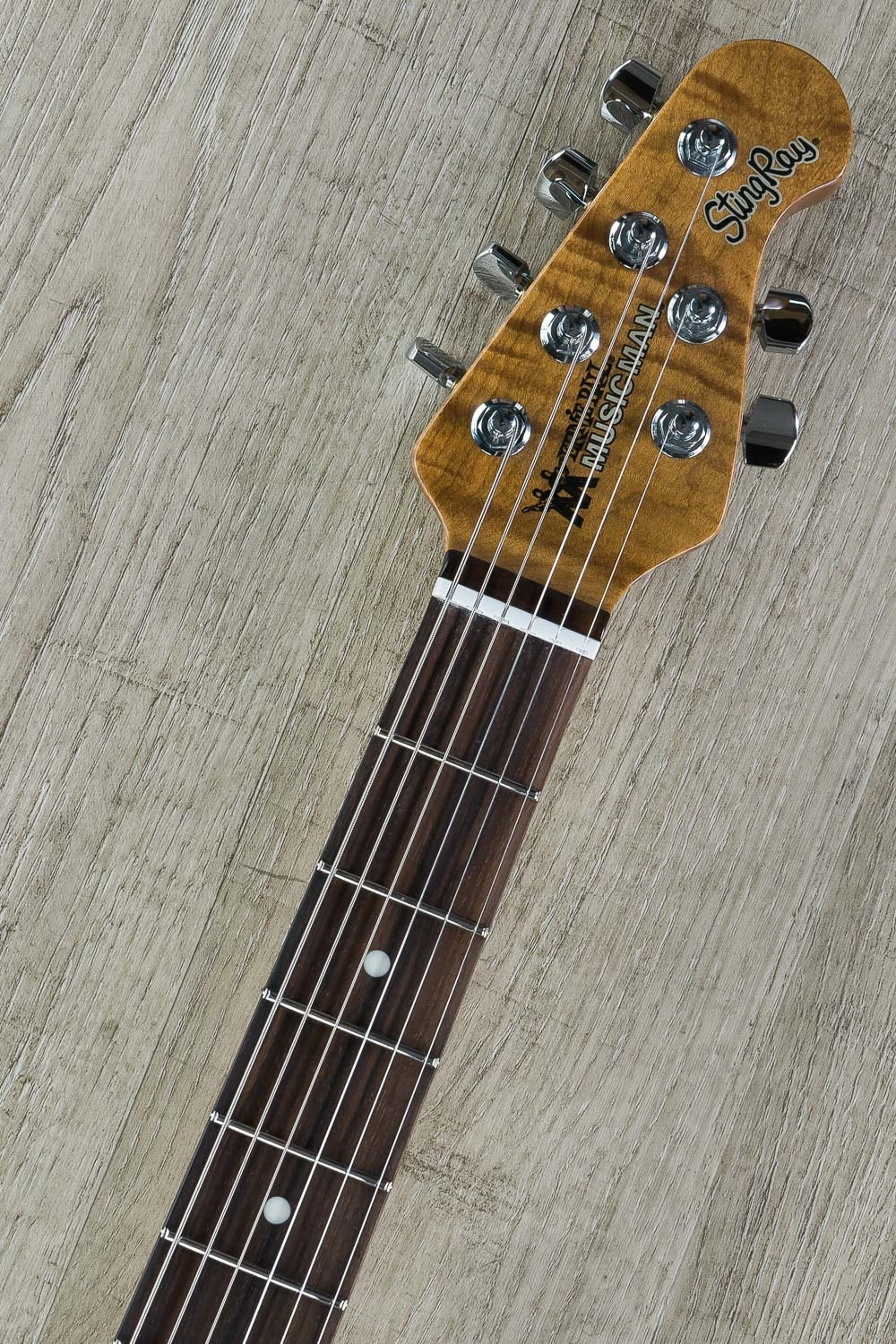 Ernie Ball Music Man StingRay HH Electric Guitar, Figured Roasted Maple Neck, Hard Case - Charcoal Frost