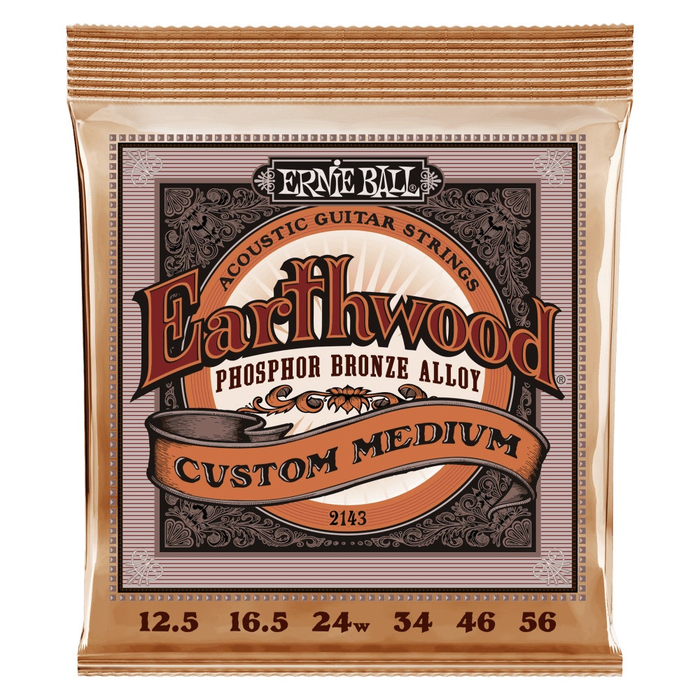 Ernie Ball 2143 Earthwood Phosphor Bronze Acoustic Guitar Strings, 12.5-56
