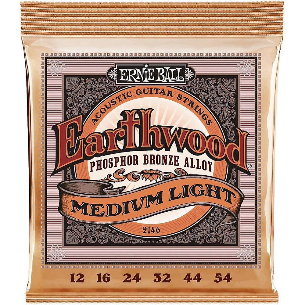 Ernie Ball 2146 Earthwood Phosphor Bronze Alloy Medium Light Acoustic Guitar Strings (12-54)