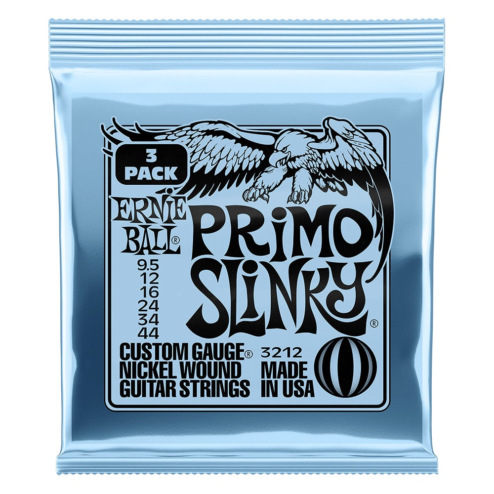 Ernie Ball 3212 Primo Slinky Nickel Wound Electric Guitar Strings 3-Pack, 9.5-44