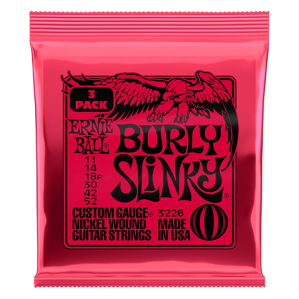 Ernie Ball 3226 Burly Slinky Nickel Wound Electric Guitar Strings 3-Pack, 11-52
