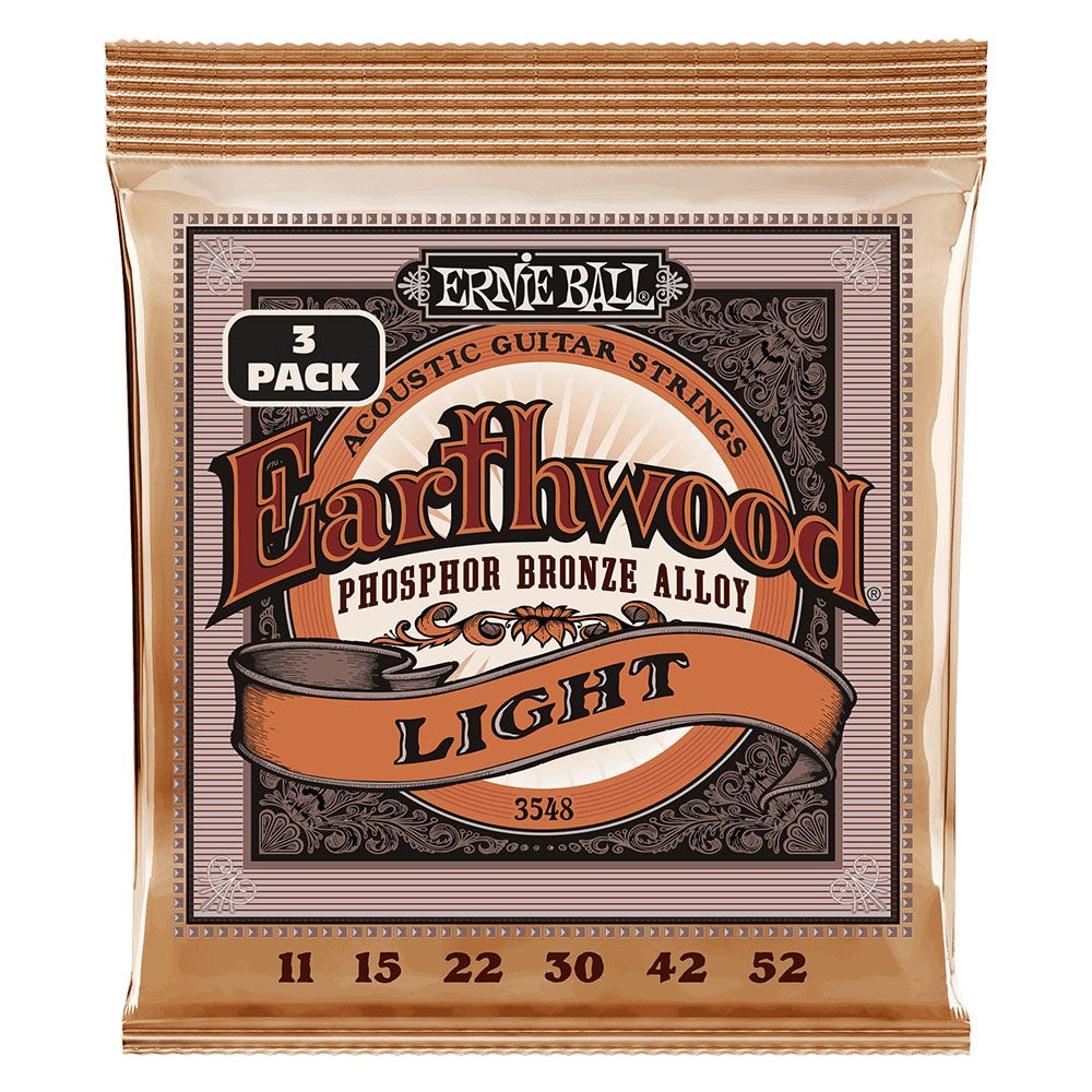 Ernie Ball 3548 Earthwood Light Phosphor Bronze Acoustic Guitar Strings 3-Pack, 11-52