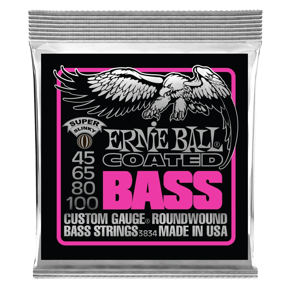 Ernie Ball 3834 Super Slinky Coated Electric Bass Strings, 45-100