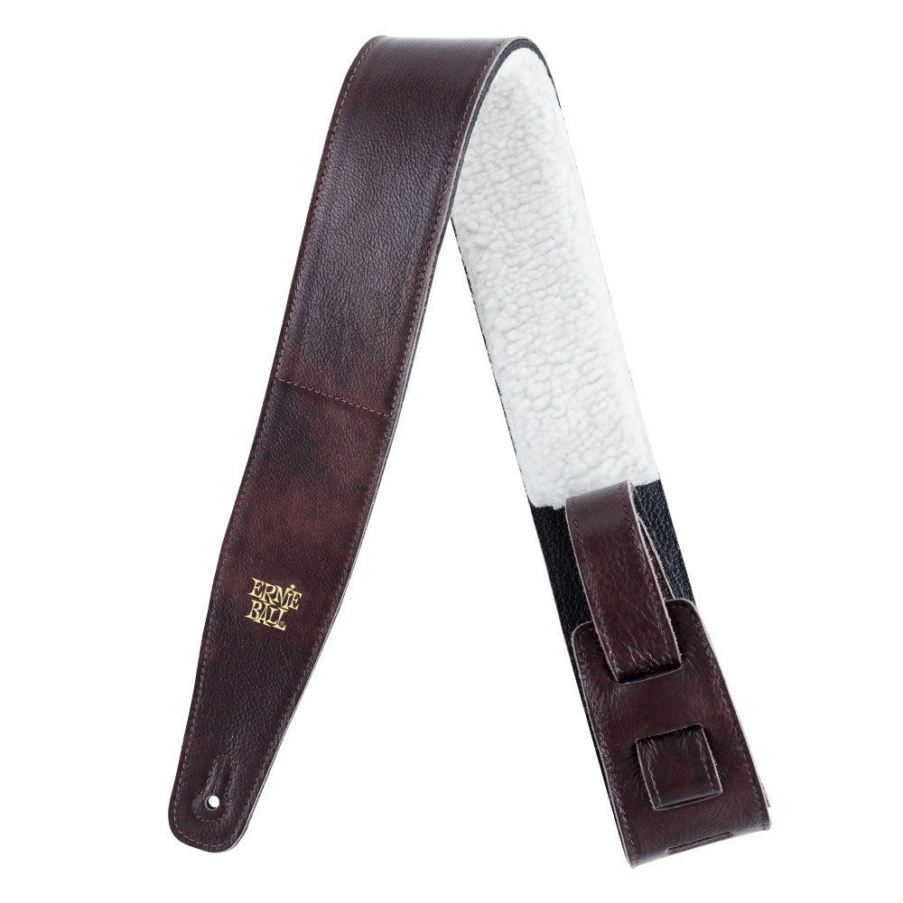 Ernie Ball 4138 2.5" Adjustable Italian Leather Guitar Strap, Fur Pad - Chestnut