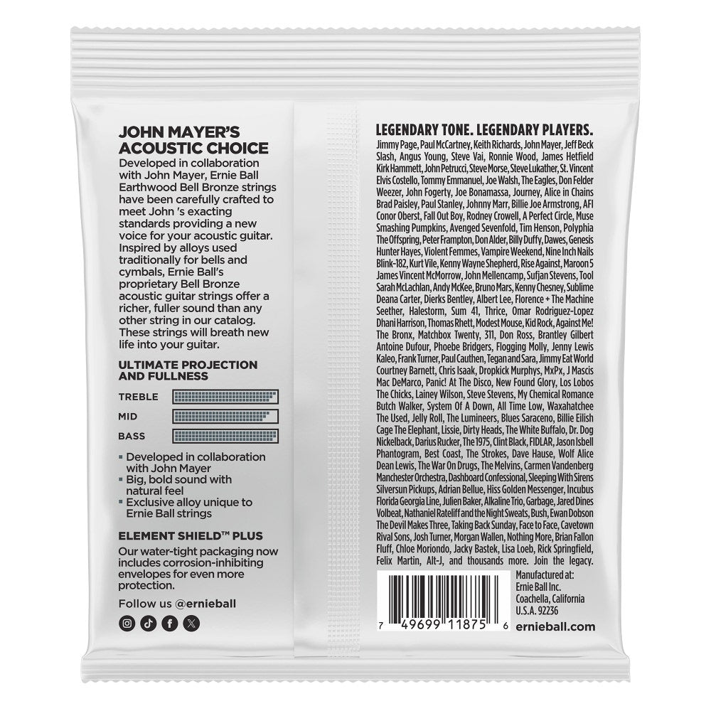 Ernie Ball Earthwood Bell Bronze Acoustic Guitar Strings, Light 11-52