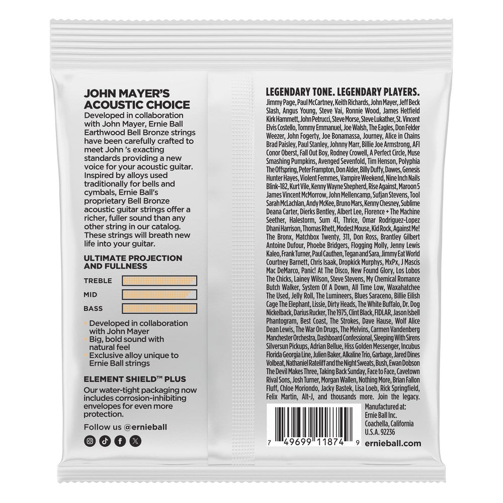 Ernie Ball Earthwood Bell Bronze Acoustic Guitar Strings, Extra Light 10-50