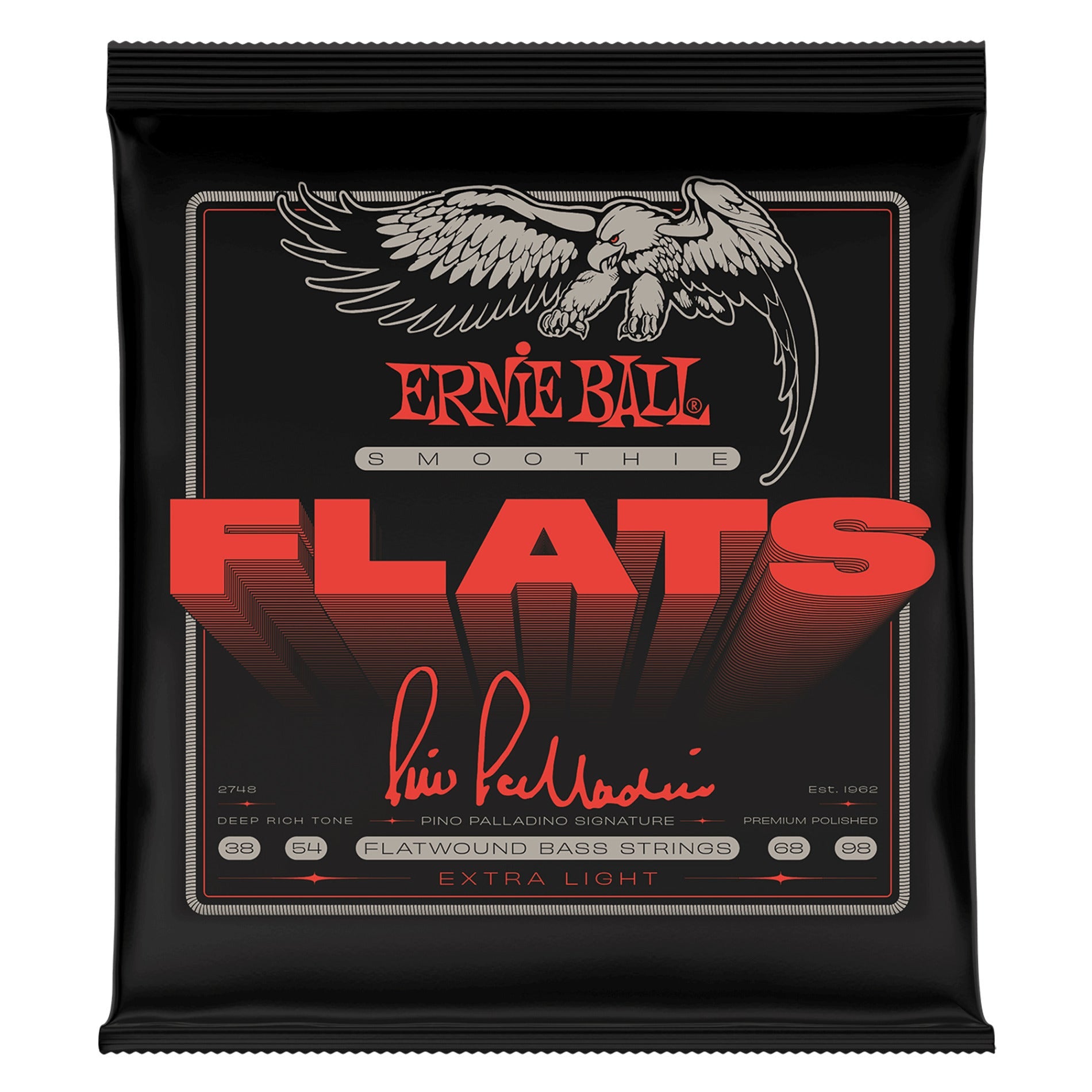 Ernie Ball Pino Palladino Smoothie Flats Electric Bass Strings, Extra Light 38-98