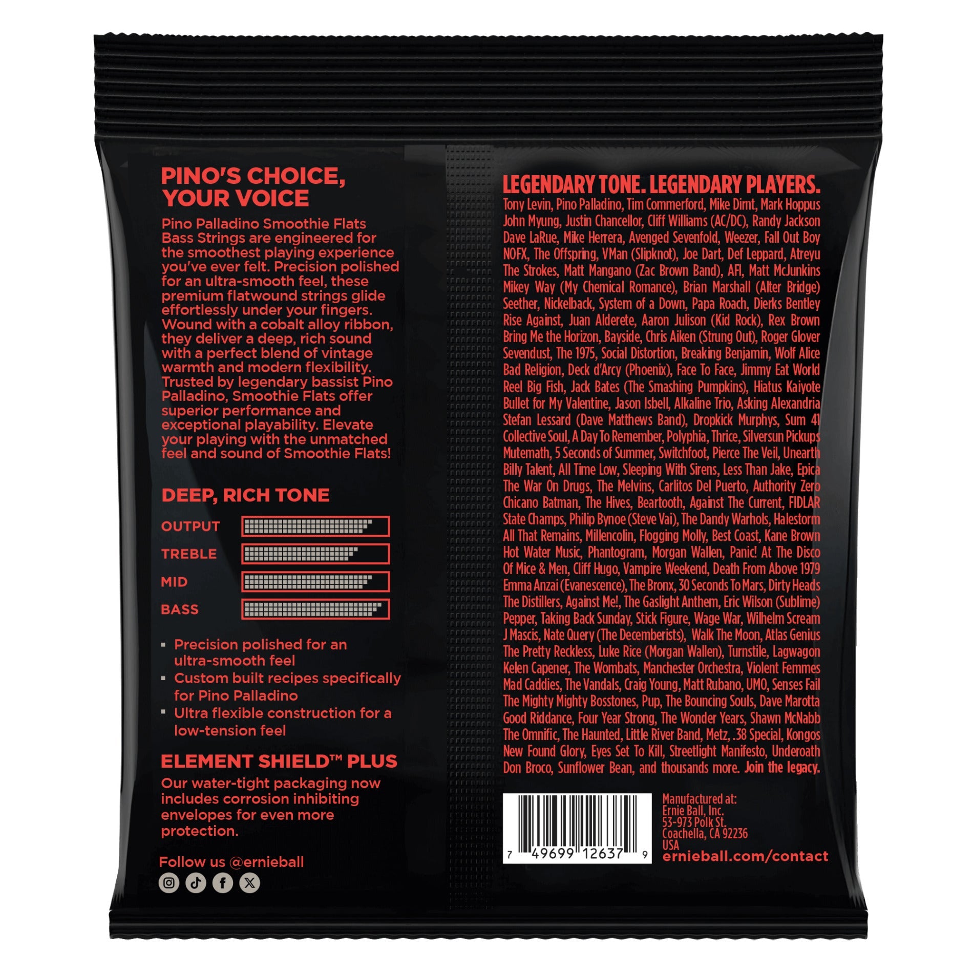 Ernie Ball Pino Palladino Smoothie Flats Electric Bass Strings, Extra Light 38-98