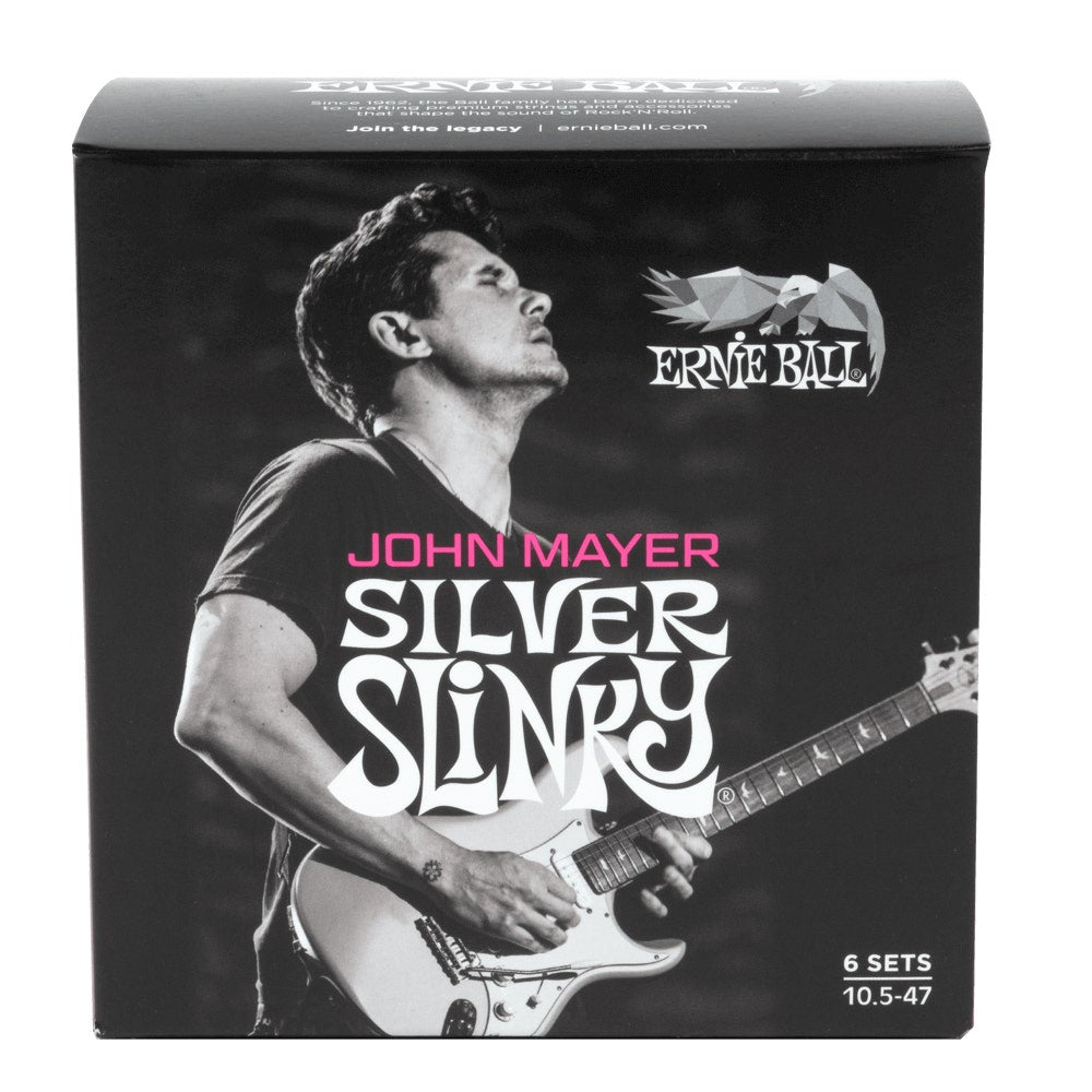 Ernie Ball John Mayer Silver Slinky Signature Electric Guitar Strings 10.5-47, 6-Pack