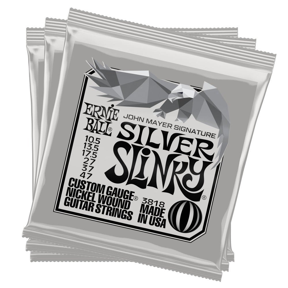 Ernie Ball John Mayer Silver Slinky Signature Electric Guitar Strings 10.5-47, 3-Pack Tin