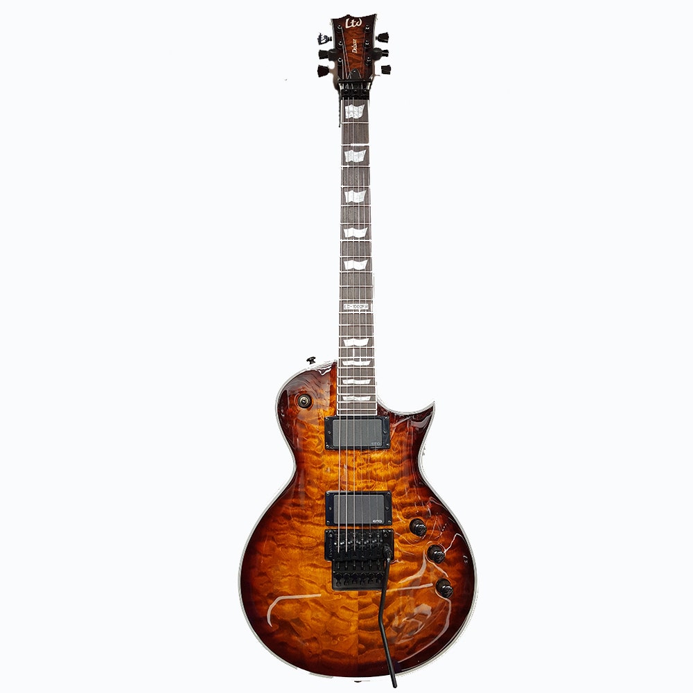 ESP LTD EC-1000QMFR Eclipse Deluxe Floyd Rose Electric Guitar with EMG Pickups - Dark Brown Sunburst