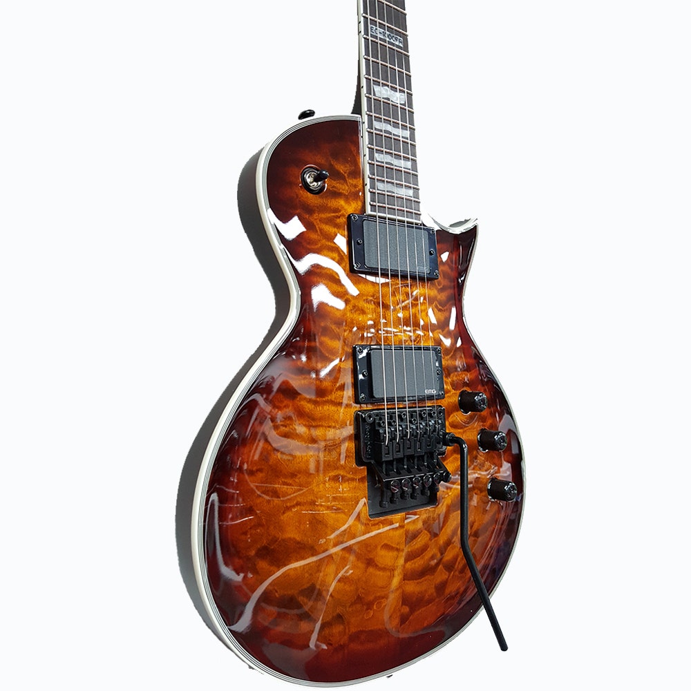 ESP LTD EC-1000QMFR Eclipse Deluxe Floyd Rose Electric Guitar with EMG Pickups - Dark Brown Sunburst