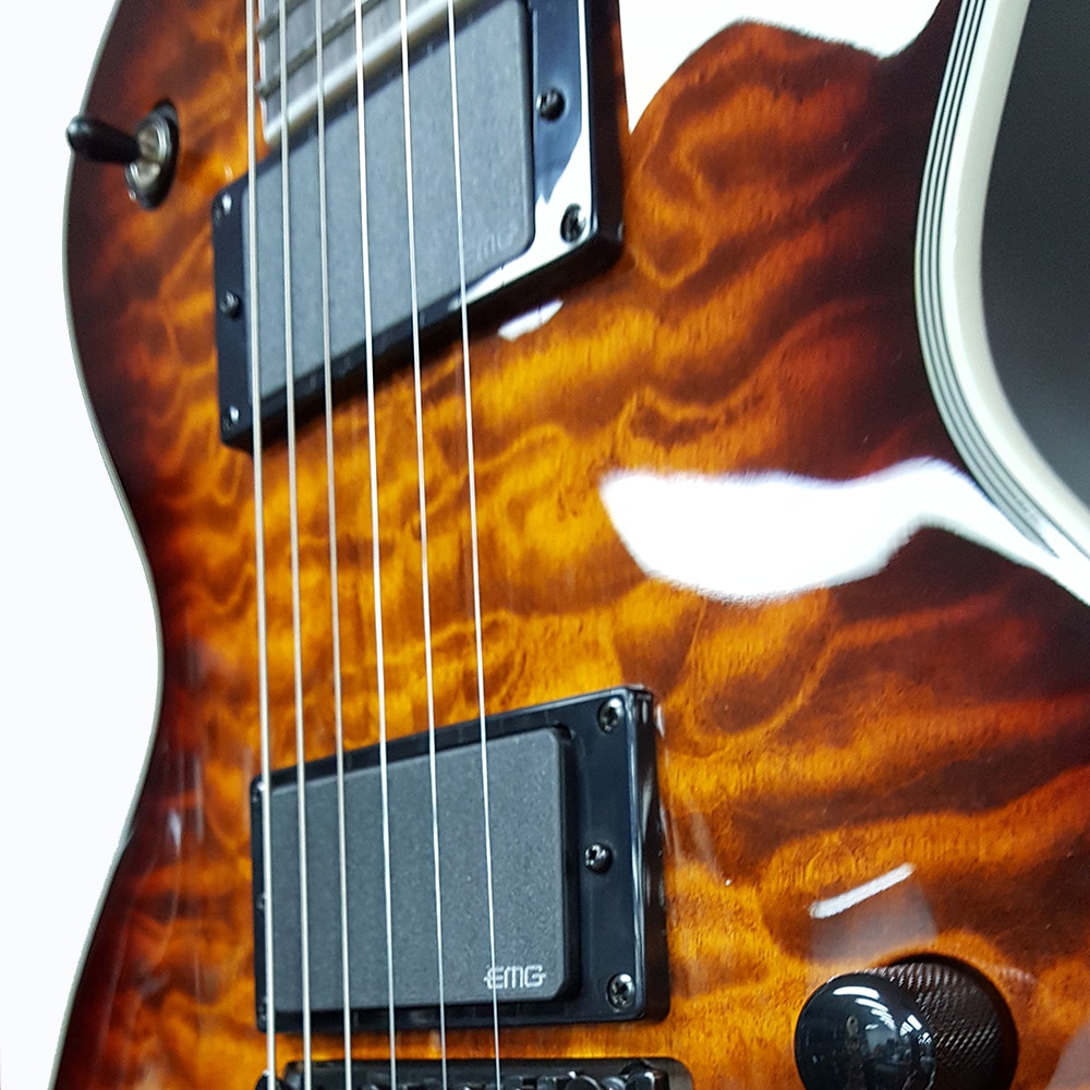 ESP LTD EC-1000QMFR Eclipse Deluxe Floyd Rose Electric Guitar with EMG Pickups - Dark Brown Sunburst